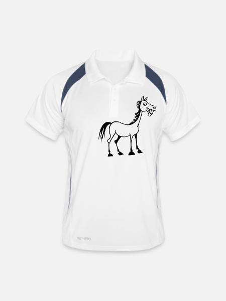 lustiges Pferd - Männer Polo atmungsaktiv - Weiß/Navy - Vorne