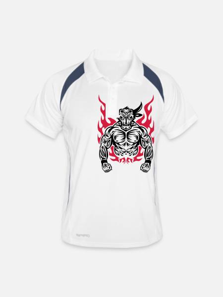 Minotaurus - Männer Polo atmungsaktiv - Weiß/Navy - Vorne