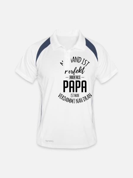 Niemand ist perfekt aber als Papa - Männer Polo atmungsaktiv - Weiß/Navy - Vorne