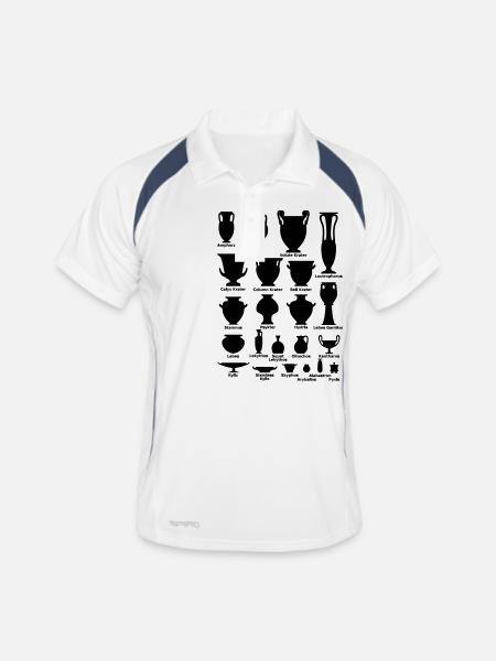 Antike Vasen mit Beschriftung - Männer Polo atmungsaktiv - Weiß/Navy - Vorne