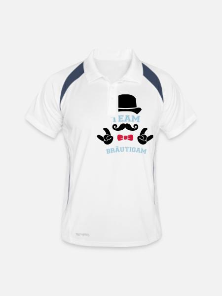 team bräutigam - Männer Polo atmungsaktiv - Weiß/Navy - Vorne