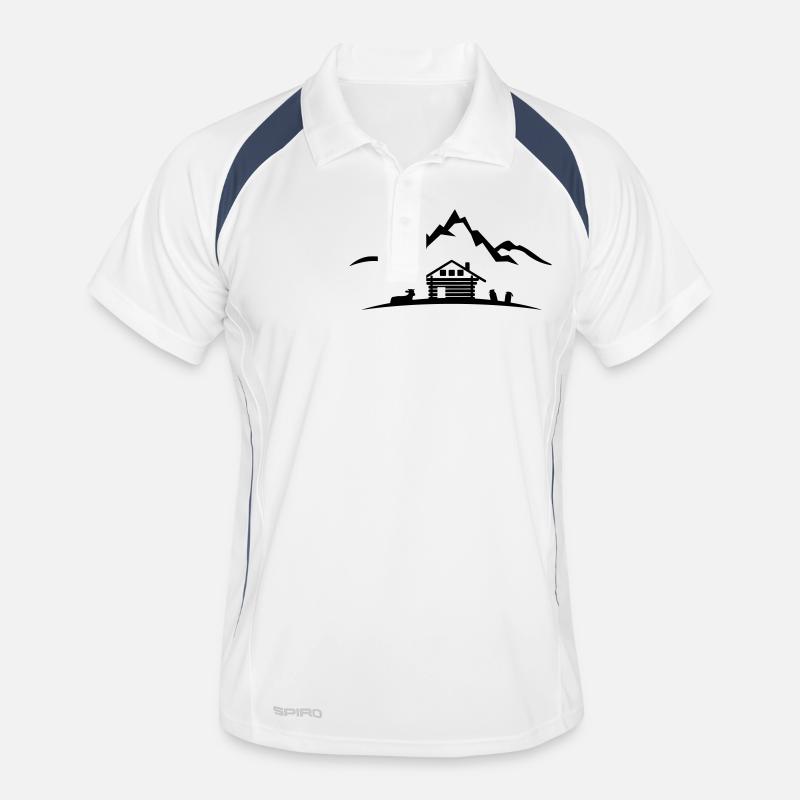Landschaft - Berge Alm - Männer Polo atmungsaktiv - Weiß/Navy