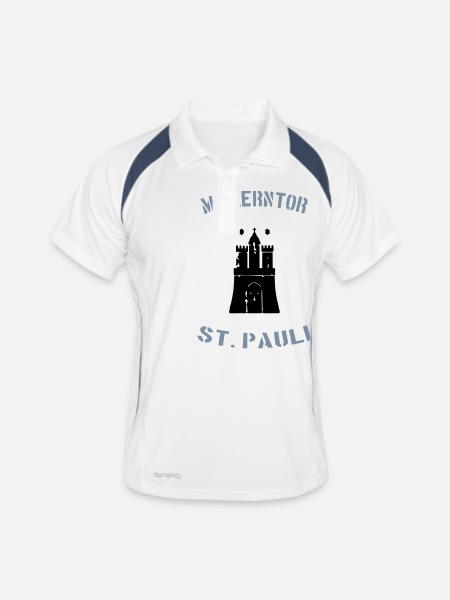 Millerntor St. Pauli - Männer Polo atmungsaktiv - Weiß/Navy - Vorne