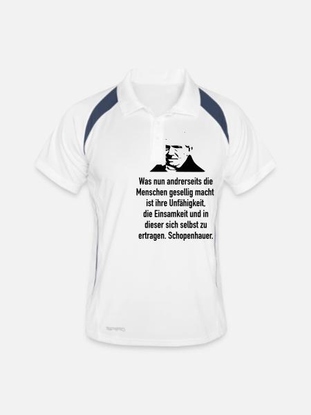 Schopenhauer: Was nun andrerseits die Menschen ge - Männer Polo atmungsaktiv - Weiß/Navy - Vorne