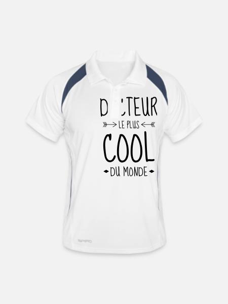 docteur / médecin / hôpital / médecine - Polo respirant Homme - blanc/marine - Devant