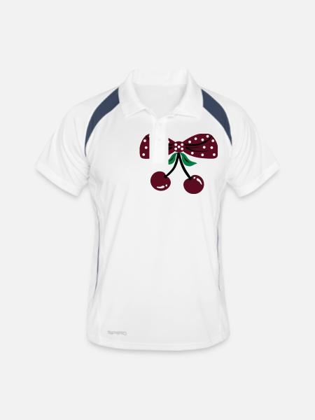 rockabilly kirschen - Männer Polo atmungsaktiv - Weiß/Navy - Vorne