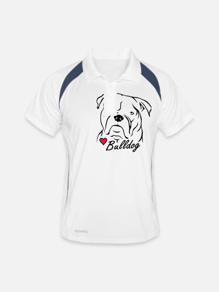 Bulldog ❤ - Männer Polo atmungsaktiv - Weiß/Navy - Vorne