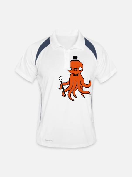Kraken Mr. Sir Zylinder Hut Monokel Brille reich - Männer Polo atmungsaktiv - Weiß/Navy - Vorne
