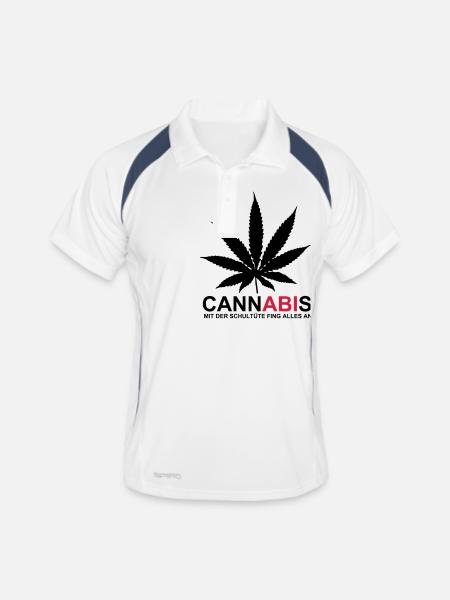 ABIMOTTO - CannABIs - MIT DER SCHULTÜTE FING ALLES - Männer Polo atmungsaktiv - Weiß/Navy - Vorne