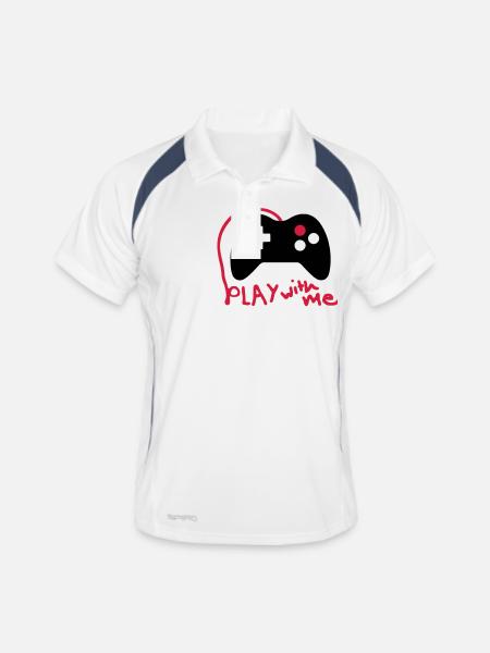 Play with me / Konsole / Gaming / Controller - Männer Polo atmungsaktiv - Weiß/Navy - Vorne