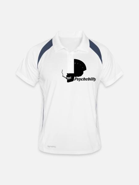 PSYCHOBILLY,ROCK,GUITAR,FLATTOP,PLAT,guitare,musiq - Polo respirant Homme - blanc/marine - Devant