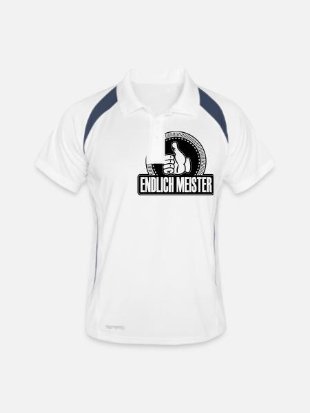 Endlich Meister Daumen hoch - Männer Polo atmungsaktiv - Weiß/Navy - Vorne