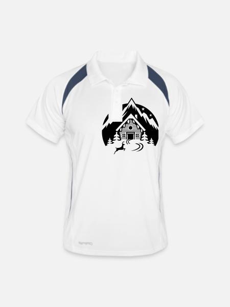 Ski T Shirt Skihütte - Männer Polo atmungsaktiv - Weiß/Navy - Vorne