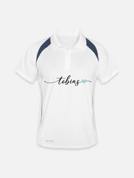 Tobias Nom Calligraphie Police - Polo respirant Homme - blanc/marine - Devant