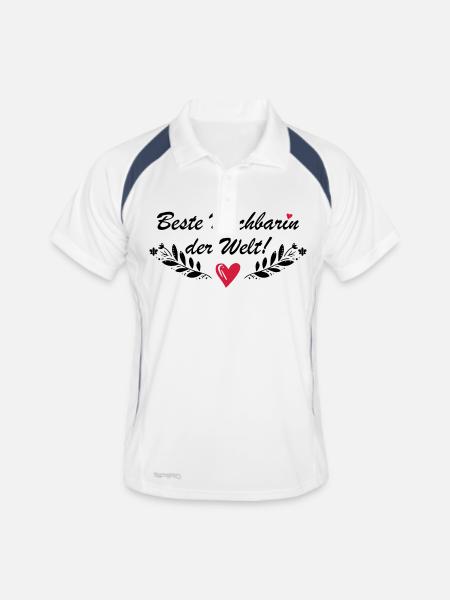 Beste Nachbarin der Welt - Männer Polo atmungsaktiv - Weiß/Navy - Vorne