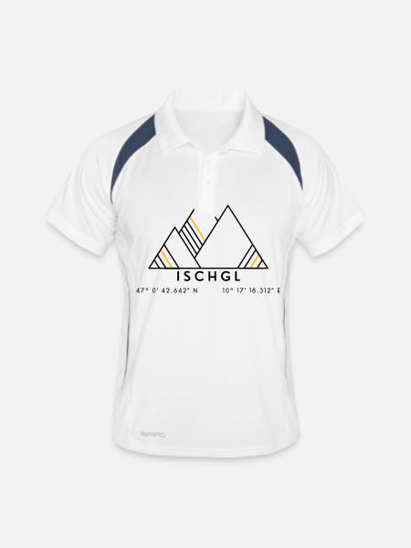 Minimalistisches Ischgl-Logo - Männer Polo atmungsaktiv - Weiß/Navy - Vorne