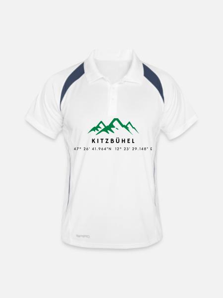 Minimalistisches Kitzbühel-Logo - Männer Polo atmungsaktiv - Weiß/Navy - Vorne
