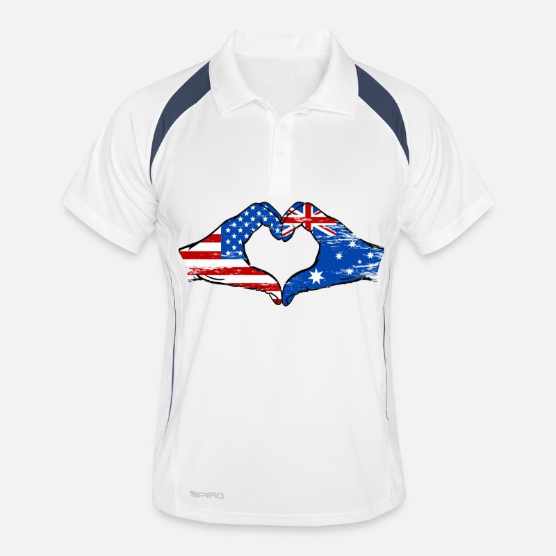 USA Australia Flag Hand Shape Heart Shape Used Men's Polo breathable