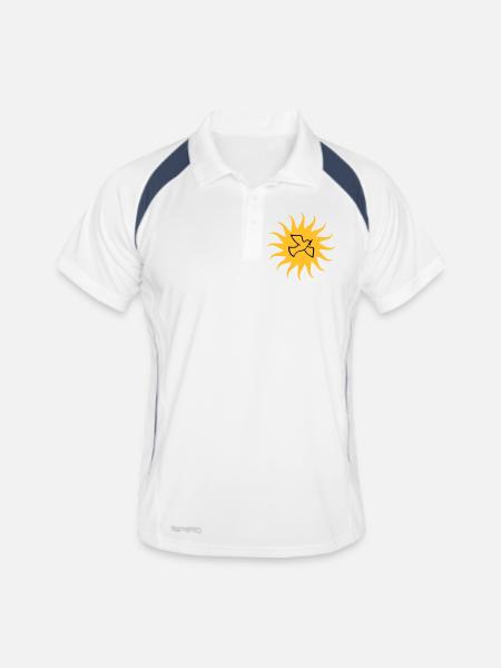 Friedenstaube Sonne - Männer Polo atmungsaktiv - Weiß/Navy - Vorne