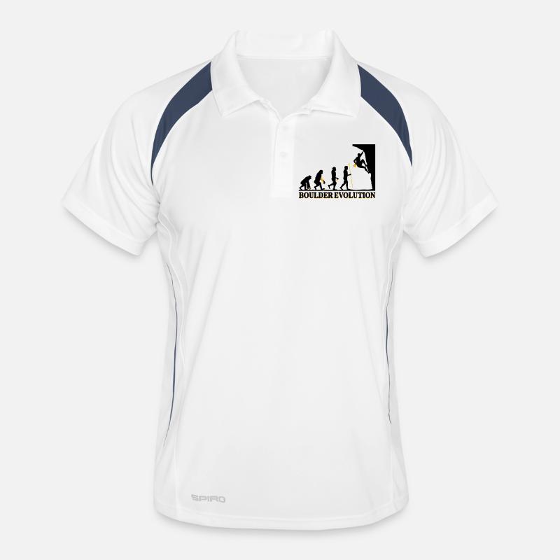 Boulder Evolution Klettern Bergsteigen Spruch - Männer Polo atmungsaktiv - Weiß/Navy