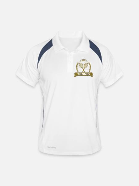 Tennis - Sport - Ball - Player - Game - Sportsman - Männer Polo atmungsaktiv - Weiß/Navy - Vorne