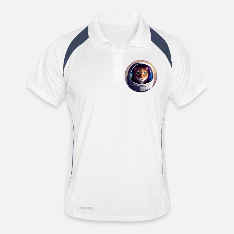 Chat de l’espace avec un casque - Polo respirant Homme - blanc/marine
