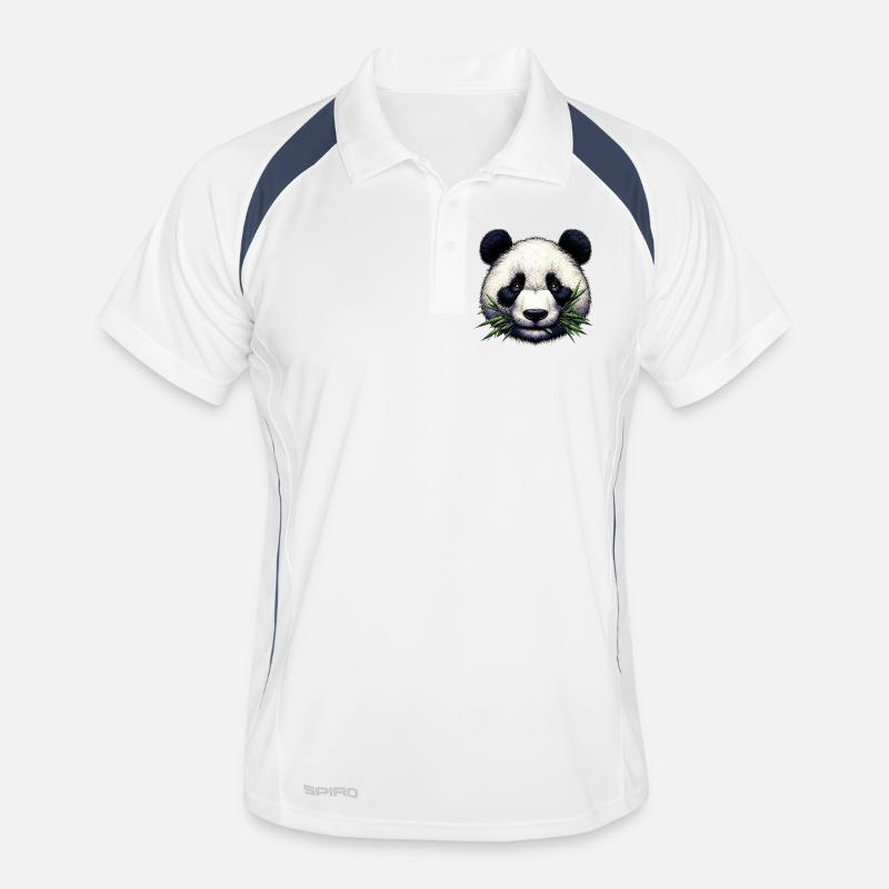 Panda spiser bambus og blade - Polo til herrer åndbar - hvid/marineblå