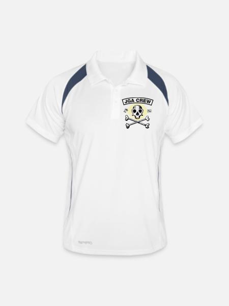 JGA Crew - Skull and Bones - Männer Polo atmungsaktiv - Weiß/Navy - Vorne