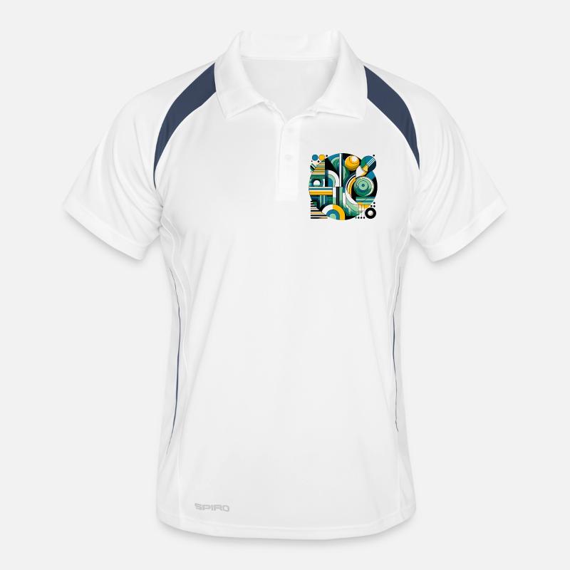 Neon Geometry — Retro Pulse - Männer Polo atmungsaktiv - Weiß/Navy