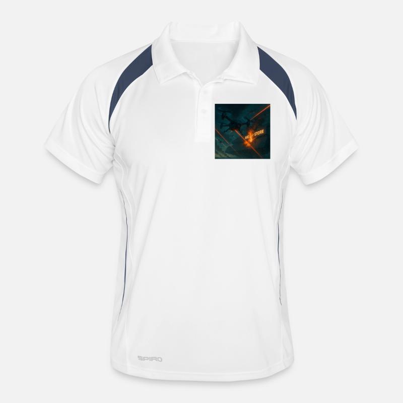 Futuristisches Angriffsbild eines Luftwaffenstützpunkts - Männer Polo atmungsaktiv - Weiß/Navy