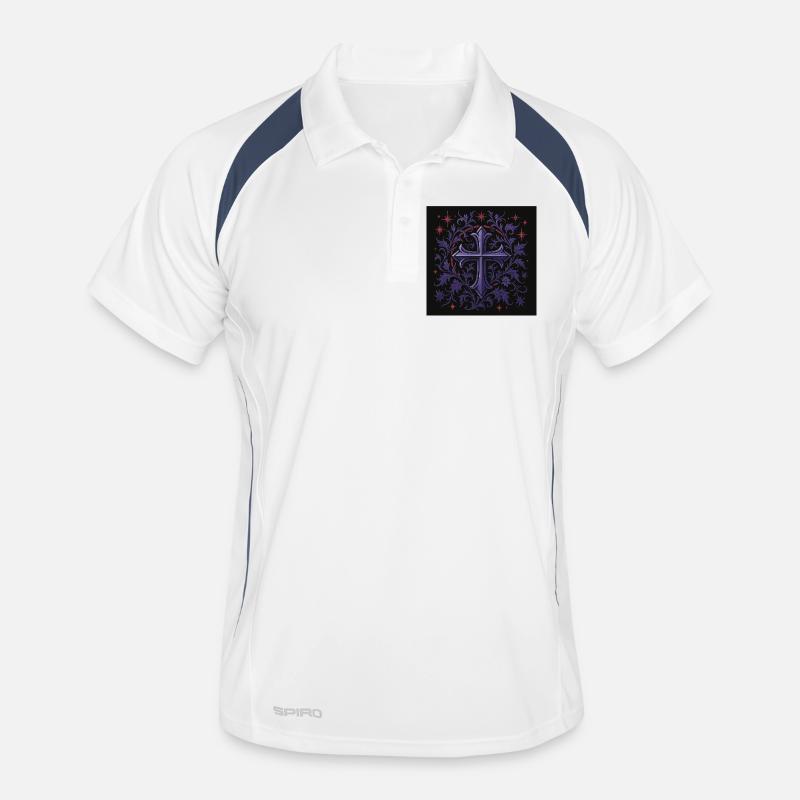 Lavender Gothic Cross Floral Design Men's Polo breathable