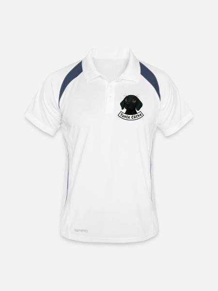 Schweißhund Tante Cäthe - Männer Polo atmungsaktiv - Weiß/Navy - Vorne