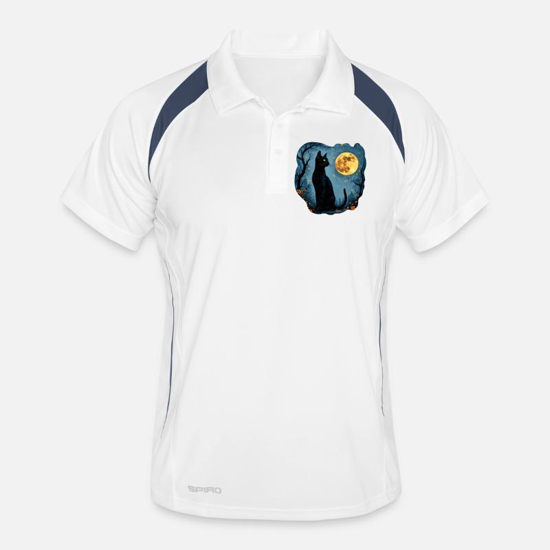 Mystical Black Cat Under the Full Moon Men's Polo breathable