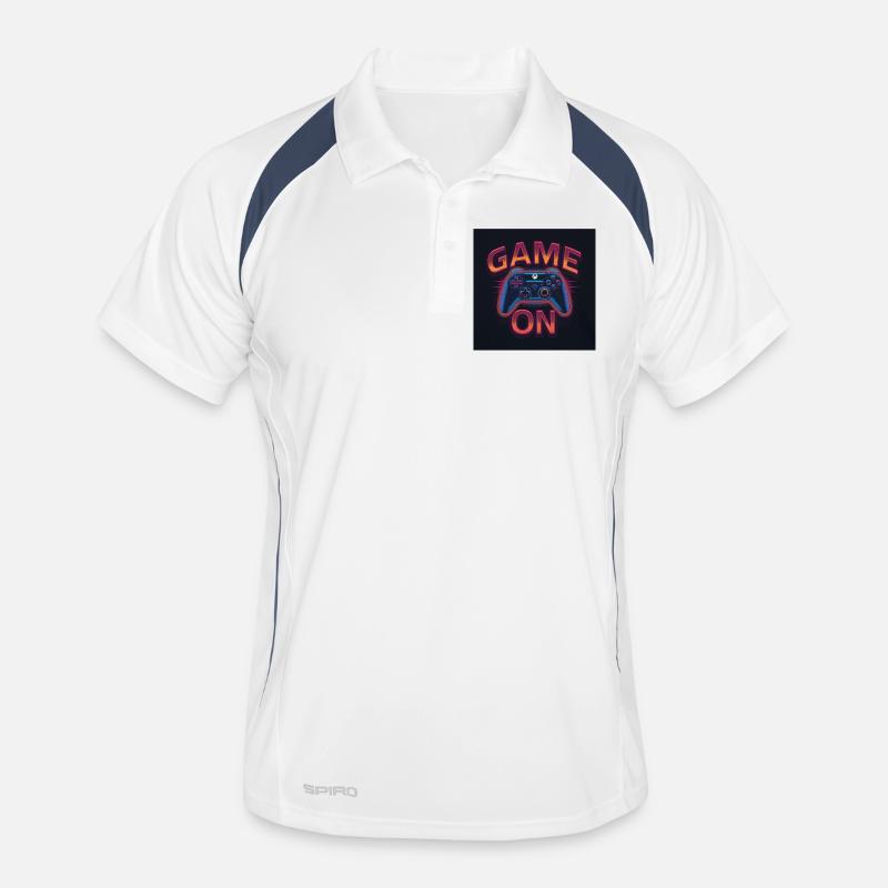 Leuchtender Gaming-Controller mit Neon-Design - Männer Polo atmungsaktiv - Weiß/Navy