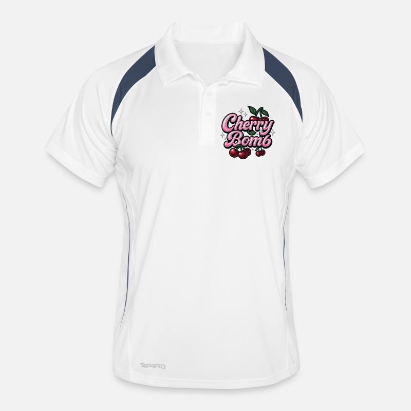 cherry bomb / y2k statement design - Männer Polo atmungsaktiv - Weiß/Navy