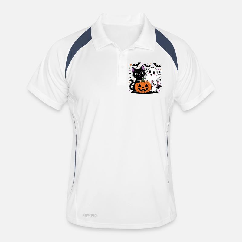 Halloween Ghost and Cat with Pumpkin Men's Polo breathable
