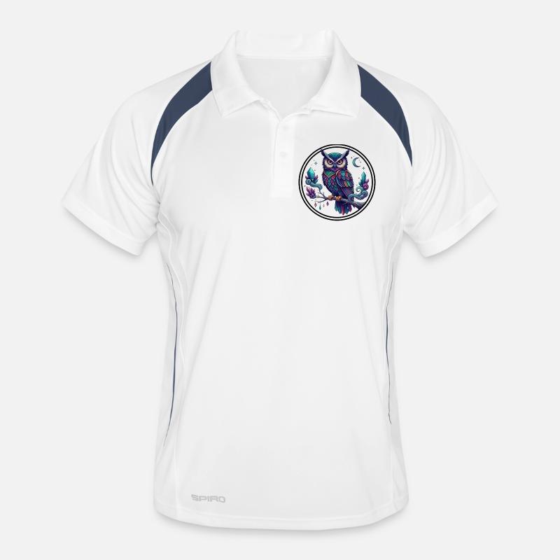 Kristall-Eulenzauber in Mitternachtsfarben - Männer Polo atmungsaktiv - Weiß/Navy