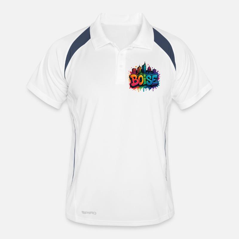 Skyline de graffitis de Boise - Polo respirant Homme - blanc/marine