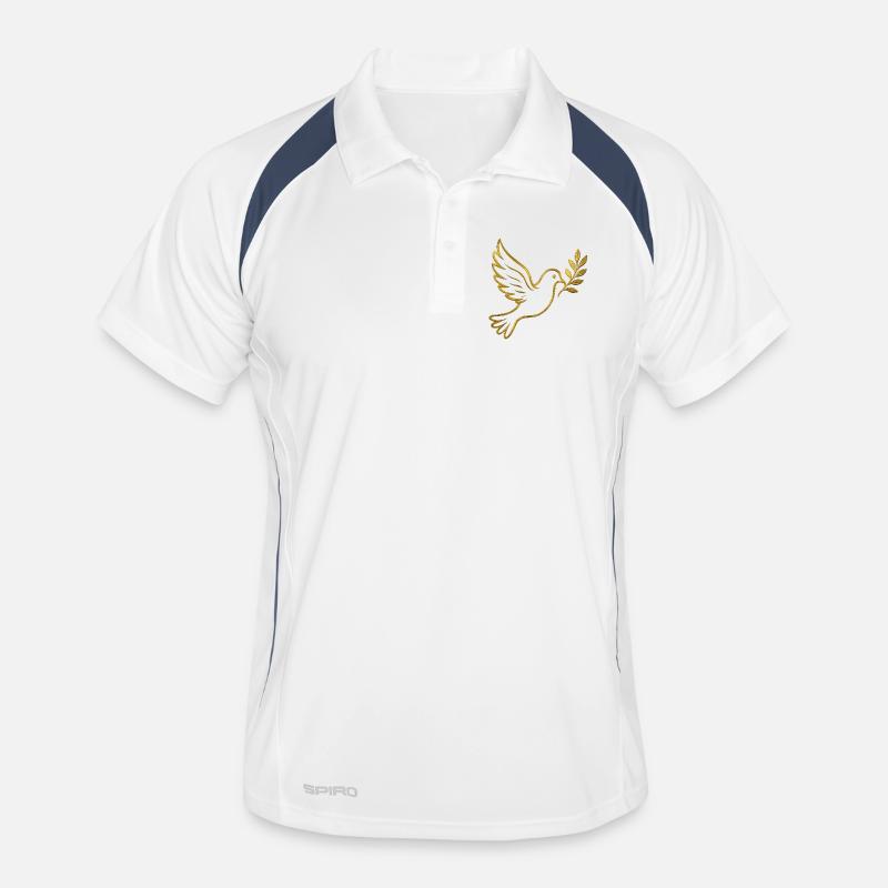 NOUVEAU -- Colombe dorée avec branche d’olivier. Polo respirant Homme