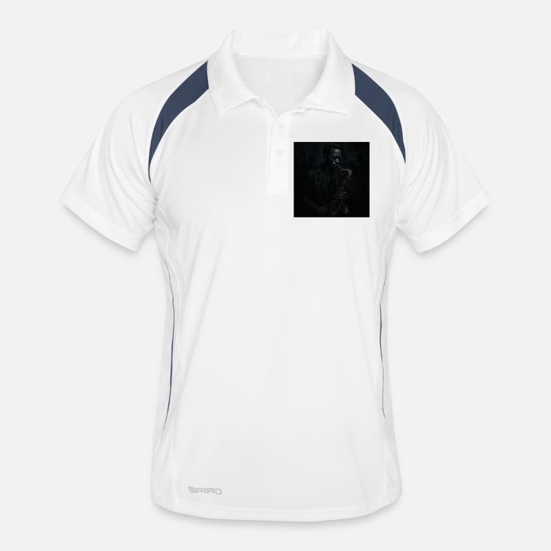 Deep Black Night Saxophon - Männer Polo atmungsaktiv - Weiß/Navy