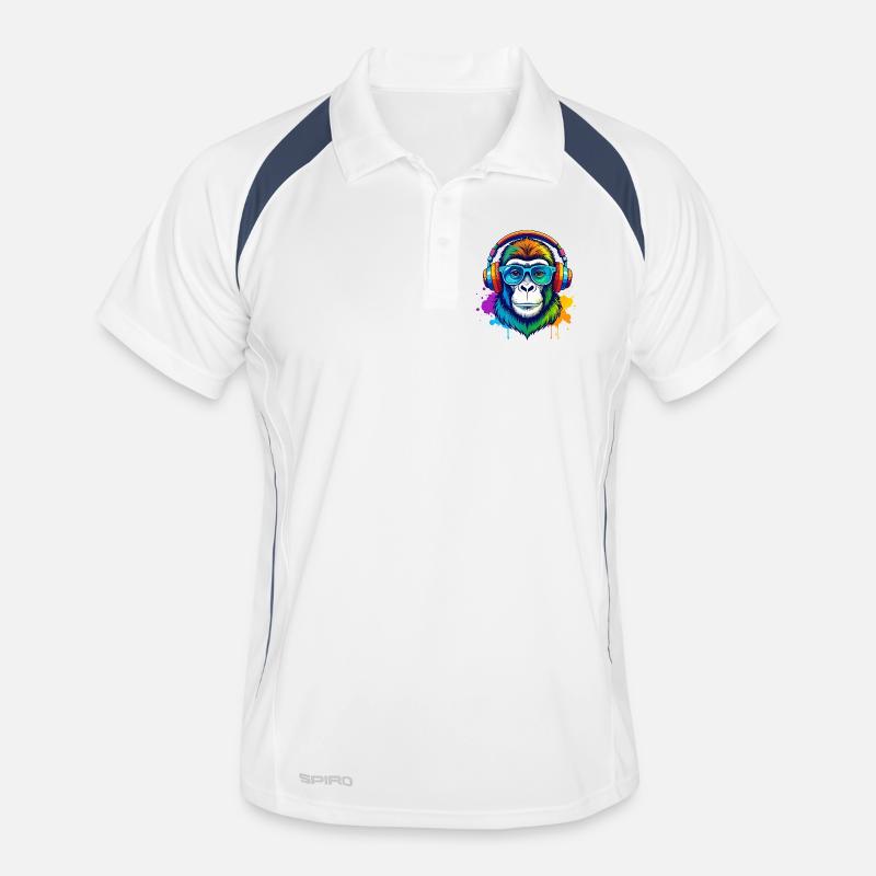 Rainbow Gorilla DJ mit Kopfhörern - Männer Polo atmungsaktiv - Weiß/Navy