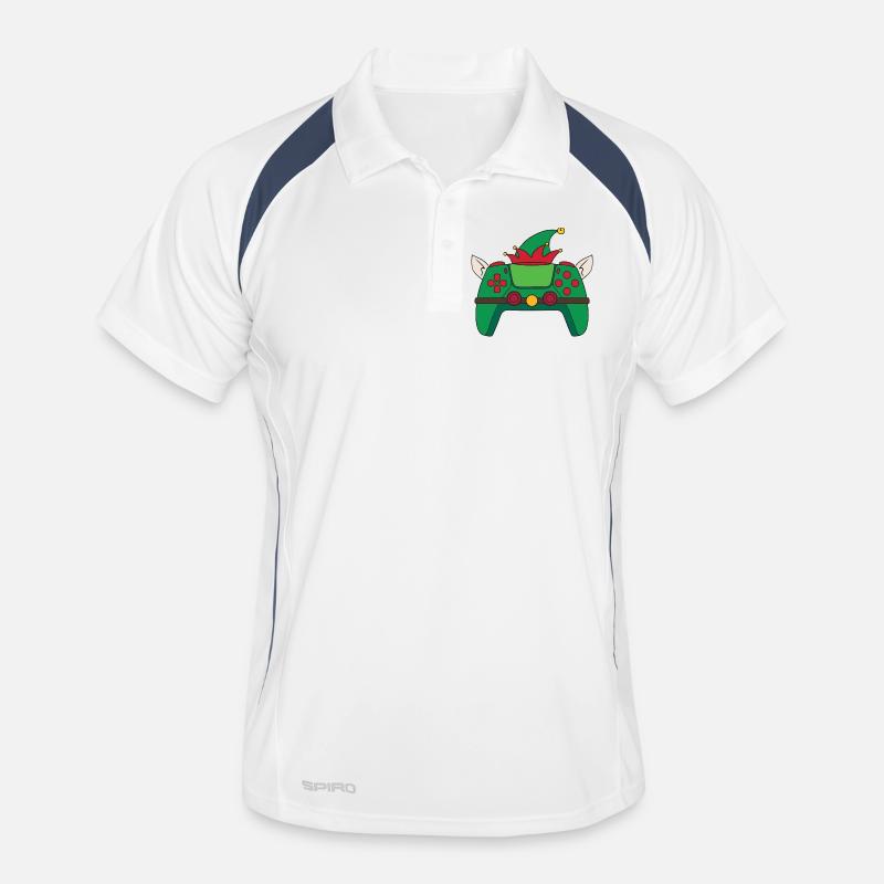 Elf Videospiel-Controller Weihnachts-Gamer-Elf - Männer Polo atmungsaktiv - Weiß/Navy