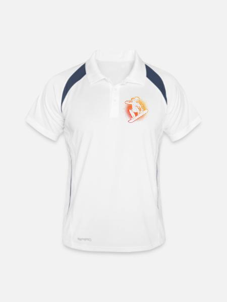 Snowboardeur rouge flamboyant dans le saut - Polo respirant Homme - blanc/marine - Devant