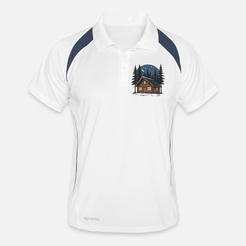 Wooden cabin under night starry sky Men's Polo breathable