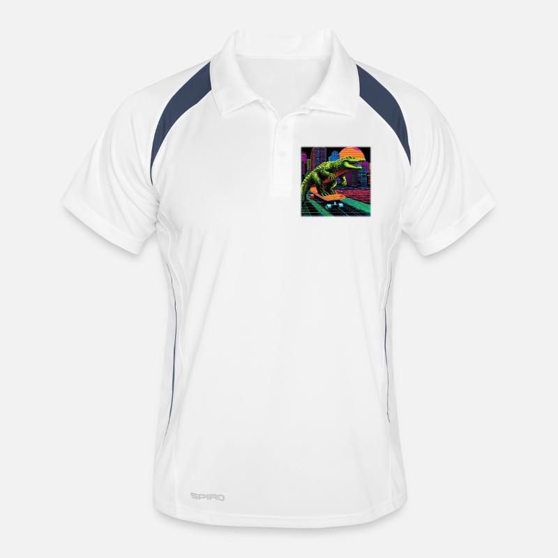 Pixel Art Krokodil – Retro Skater Synthwave - Männer Polo atmungsaktiv - Weiß/Navy