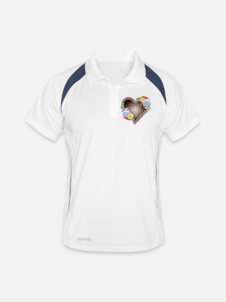 Herzförmiges Vogelnest mit Frühlingsblüten - Männer Polo atmungsaktiv - Weiß/Navy - Vorne