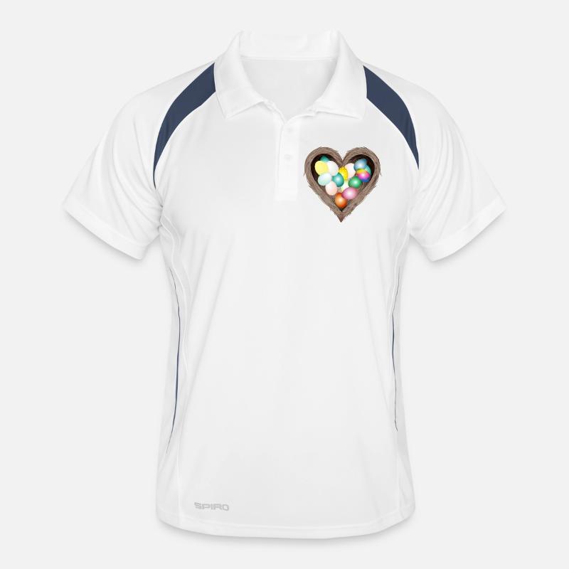 Heart-shaped Easter nest with colorful Easter eggs Men's Polo breathable