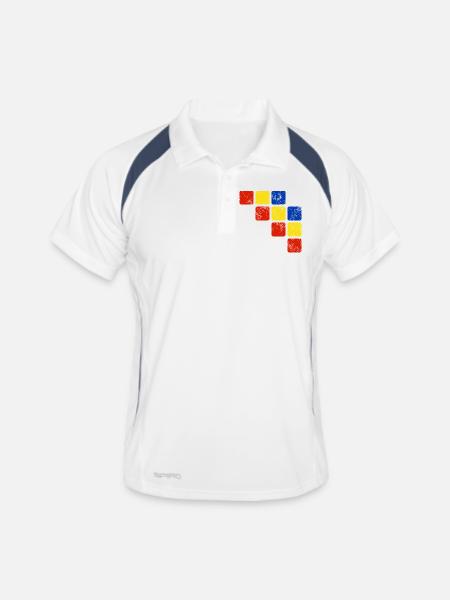 Farben Ornament Muster - Grundfarben - Männer Polo atmungsaktiv - Weiß/Navy - Vorne