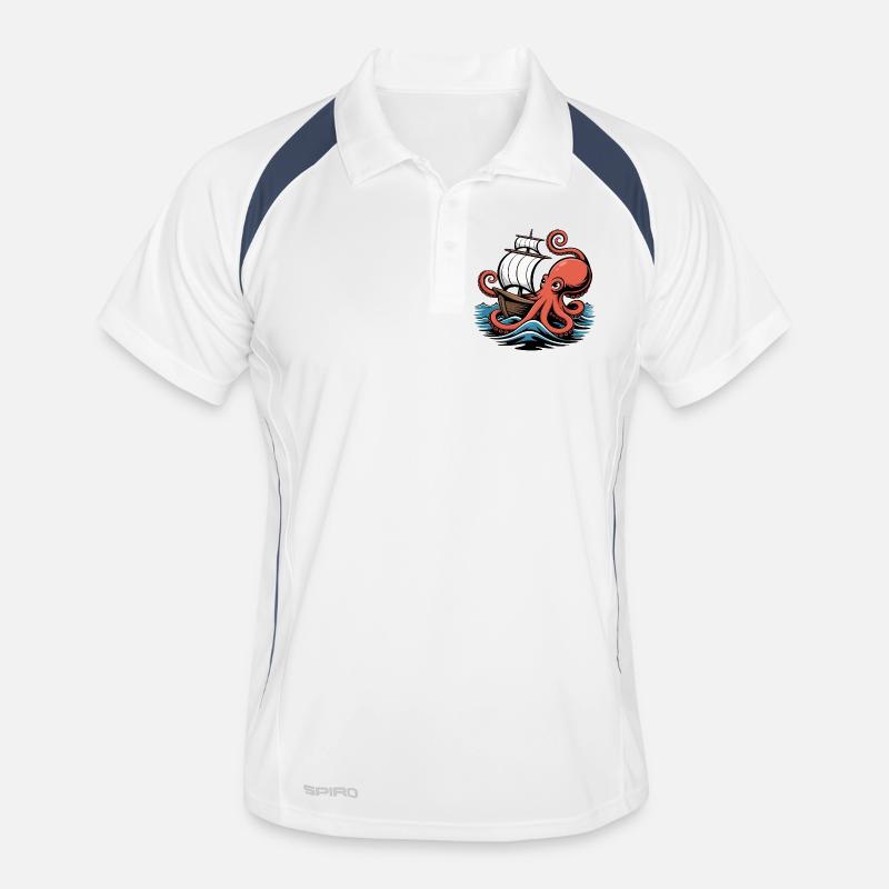 Octopus Entwines Sailing Ship Squid Ship Men's Polo breathable