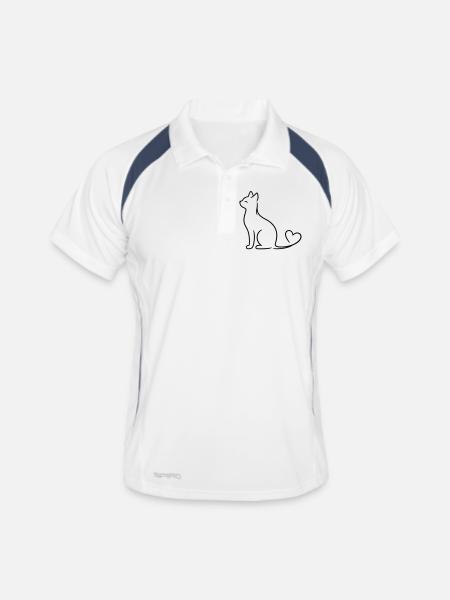 Elegant Cat with Heart Tail | Minimal Love Line Ar - Männer Polo atmungsaktiv - Weiß/Navy - Vorne